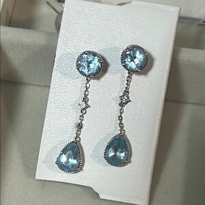 18K white gold natural diamind natural Santa Maria aquamarine earrings